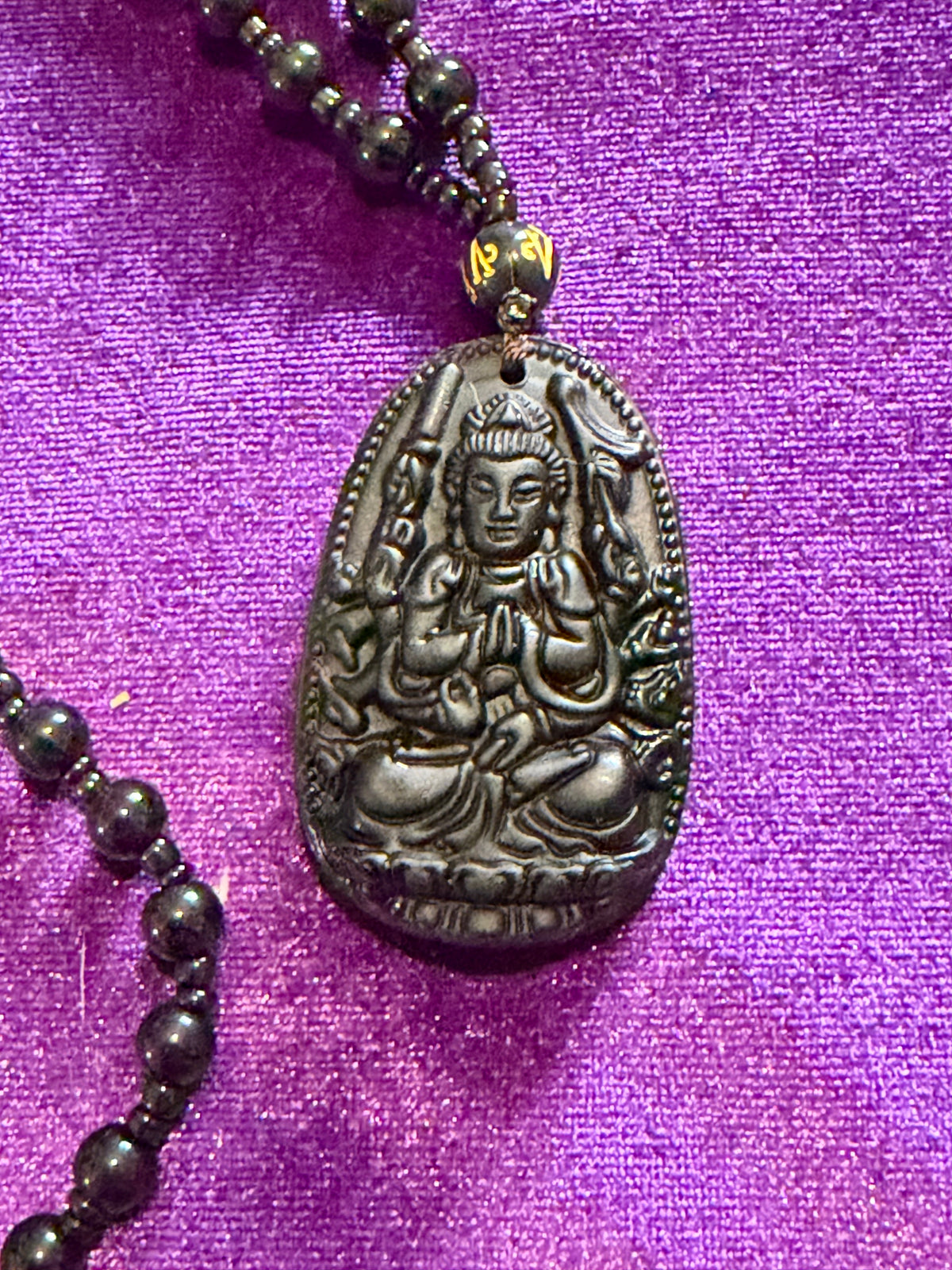 Black Obsidian Carved Buddha Pendant Necklace