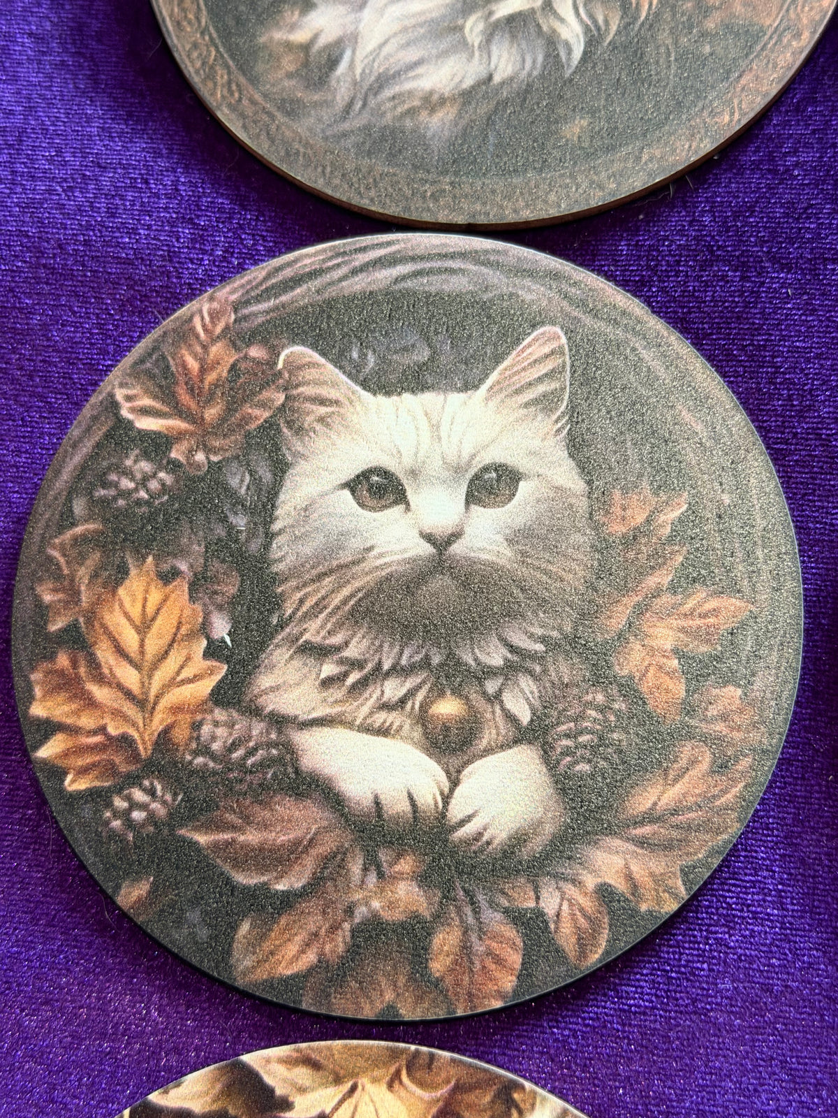 Autumn Cats Wooden Coasters – Set of Six