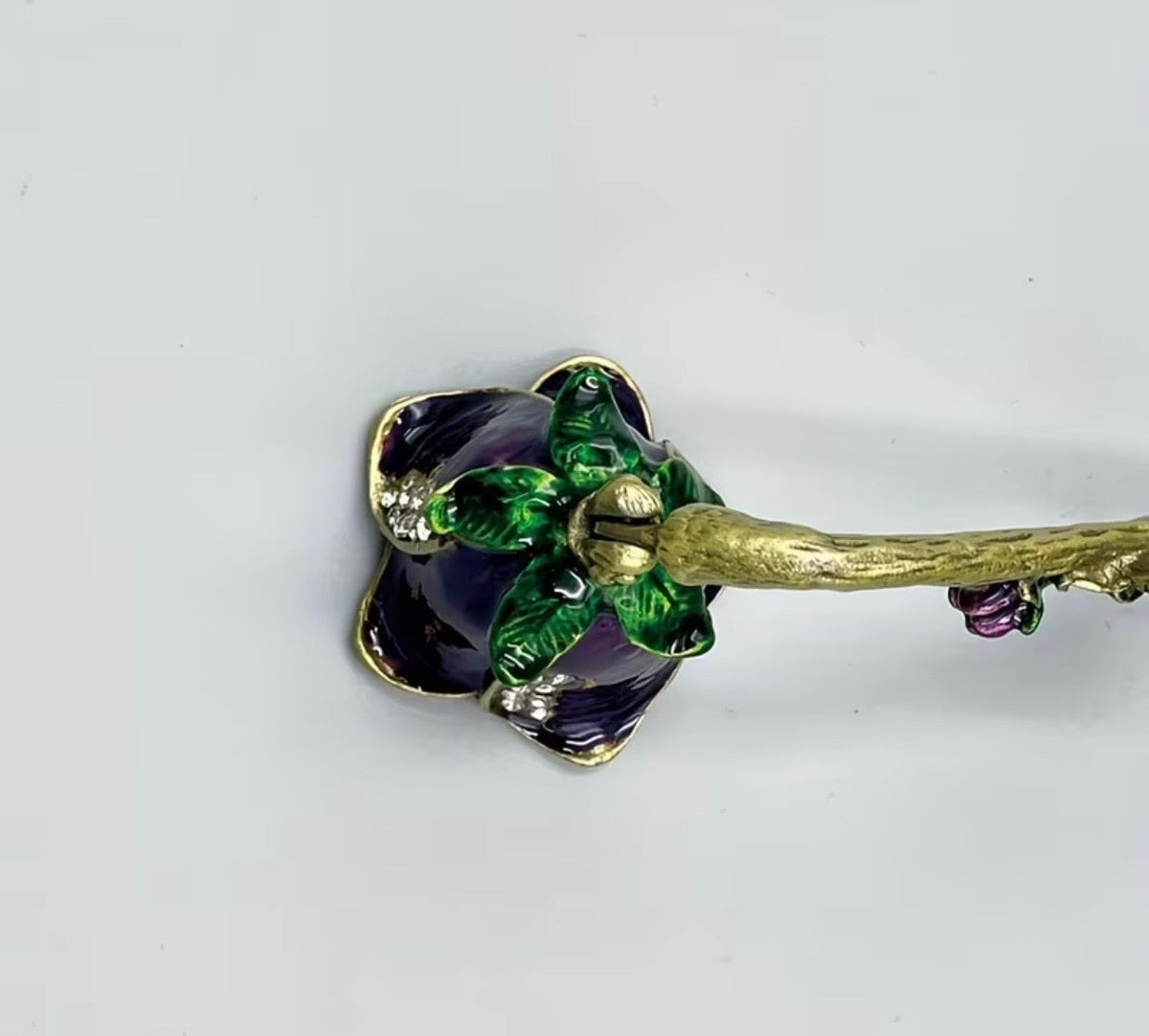 Victorian-Style Enamelled Brass Floral Candle Snuffer with Crystal Detail