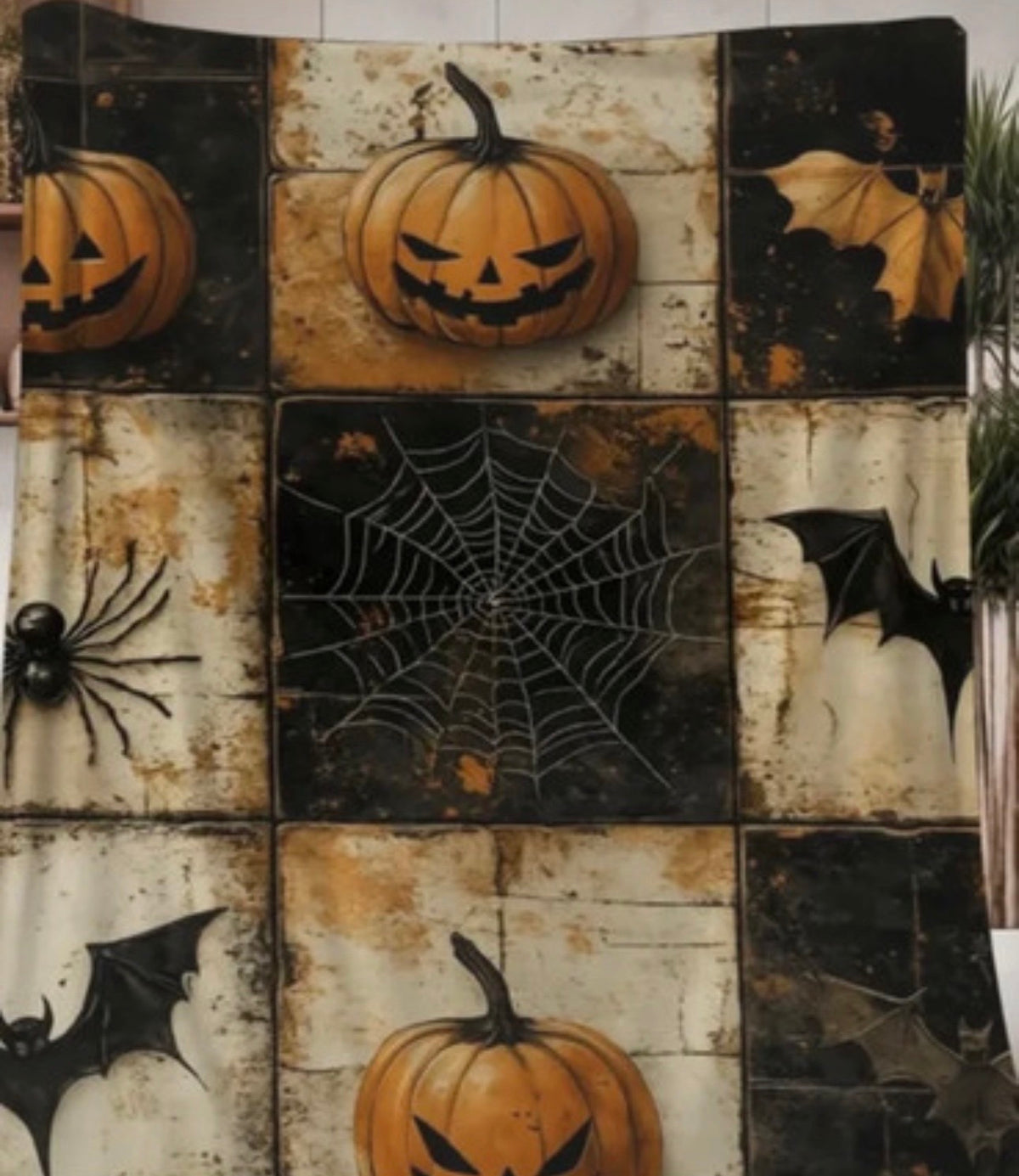 Patchwork Pumpkin Fleece Blanket – 150 × 200cm