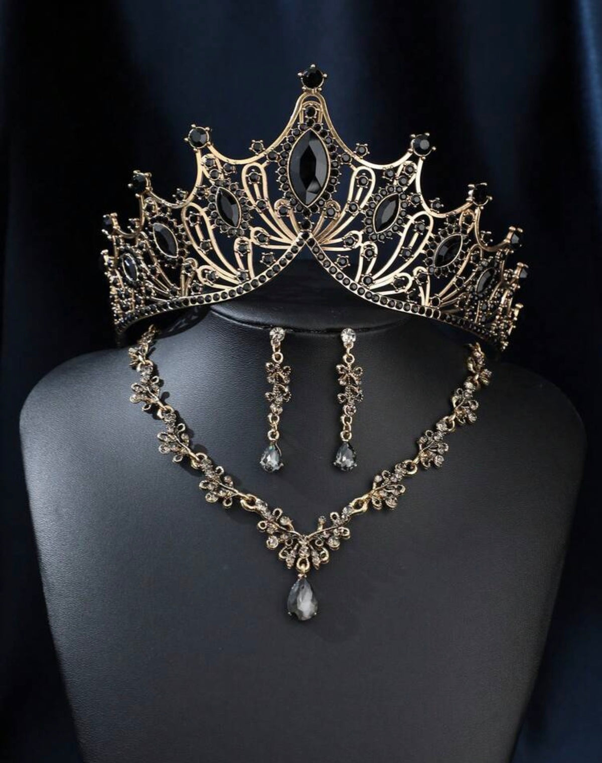 Black Gothic Crown & Jewellery Bridal Set