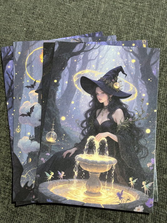Witch & Familiar A6 Postcard Set – Gothic Fantasy Art Prints – Magical Forest Witch Cards (Set of 4)