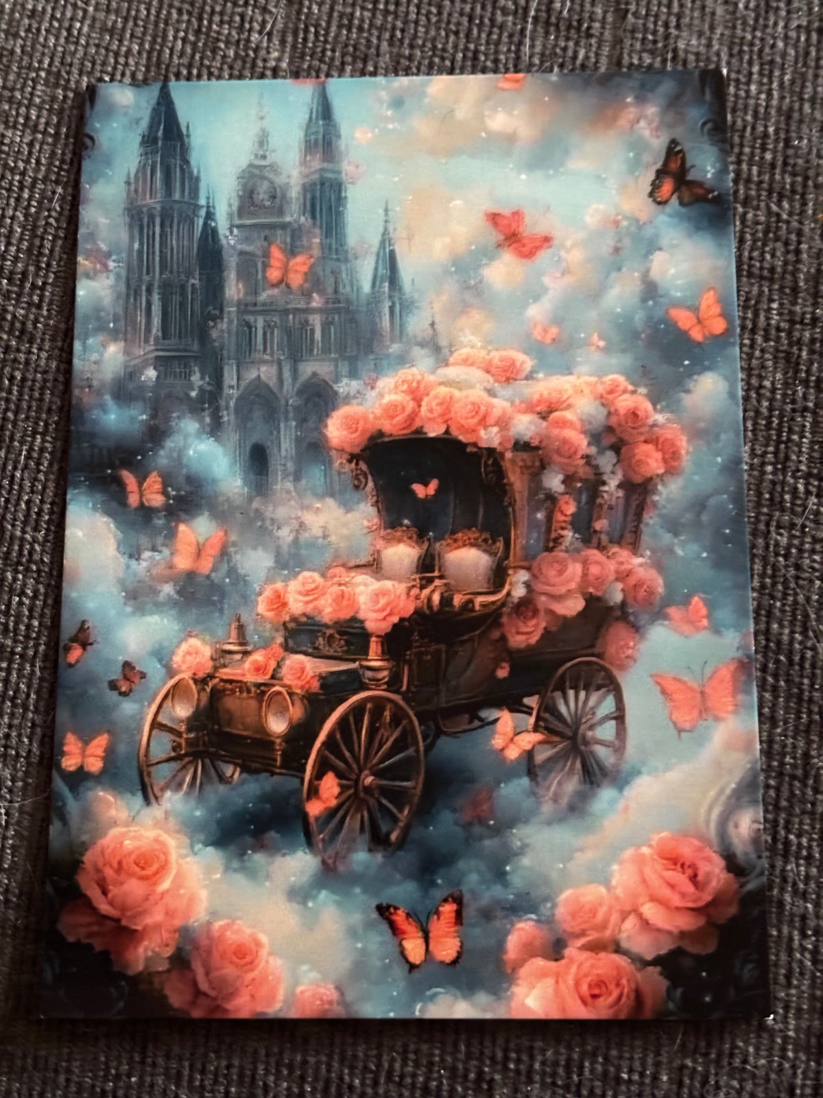 Modern Alice in Wonderland A6 Postcard Set – Floral Fantasy Carriages, Rabbit Fairies & Gothic Tea Party Art (Set of 4)