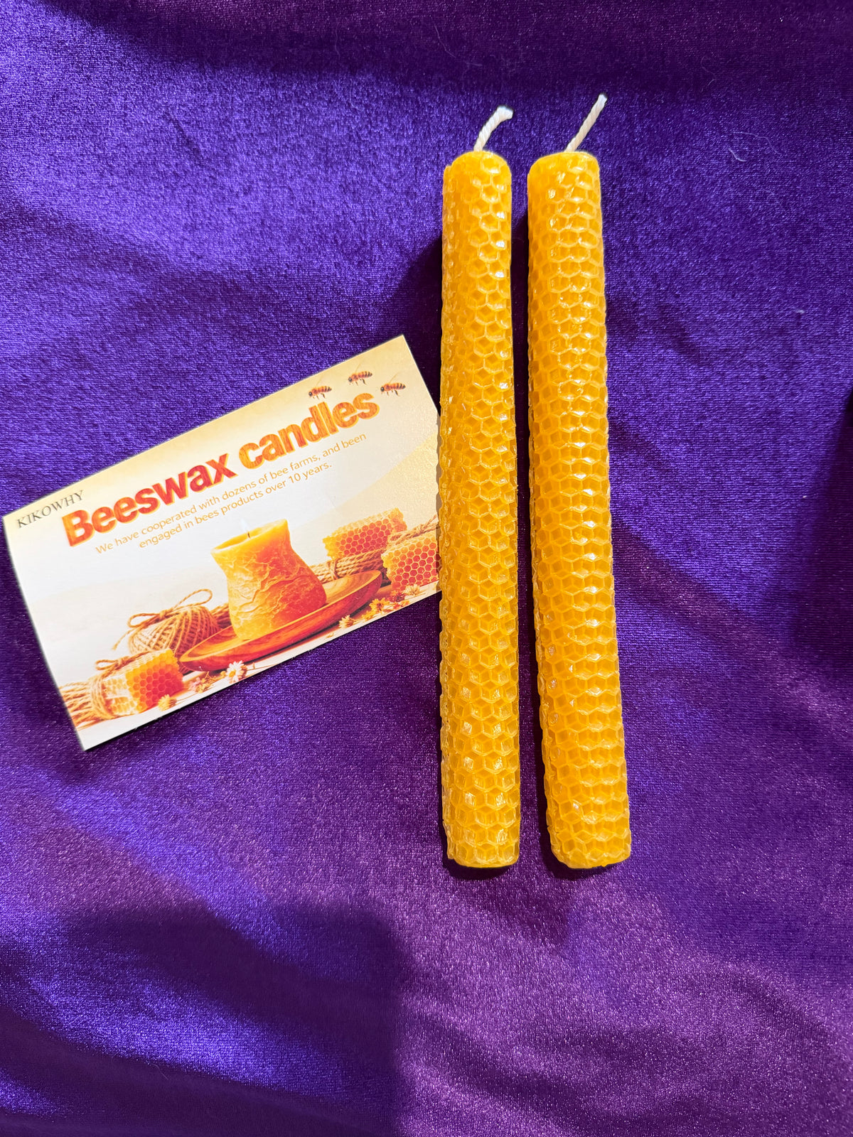Hand-Rolled Beeswax Honeycomb Taper Candles – Pair