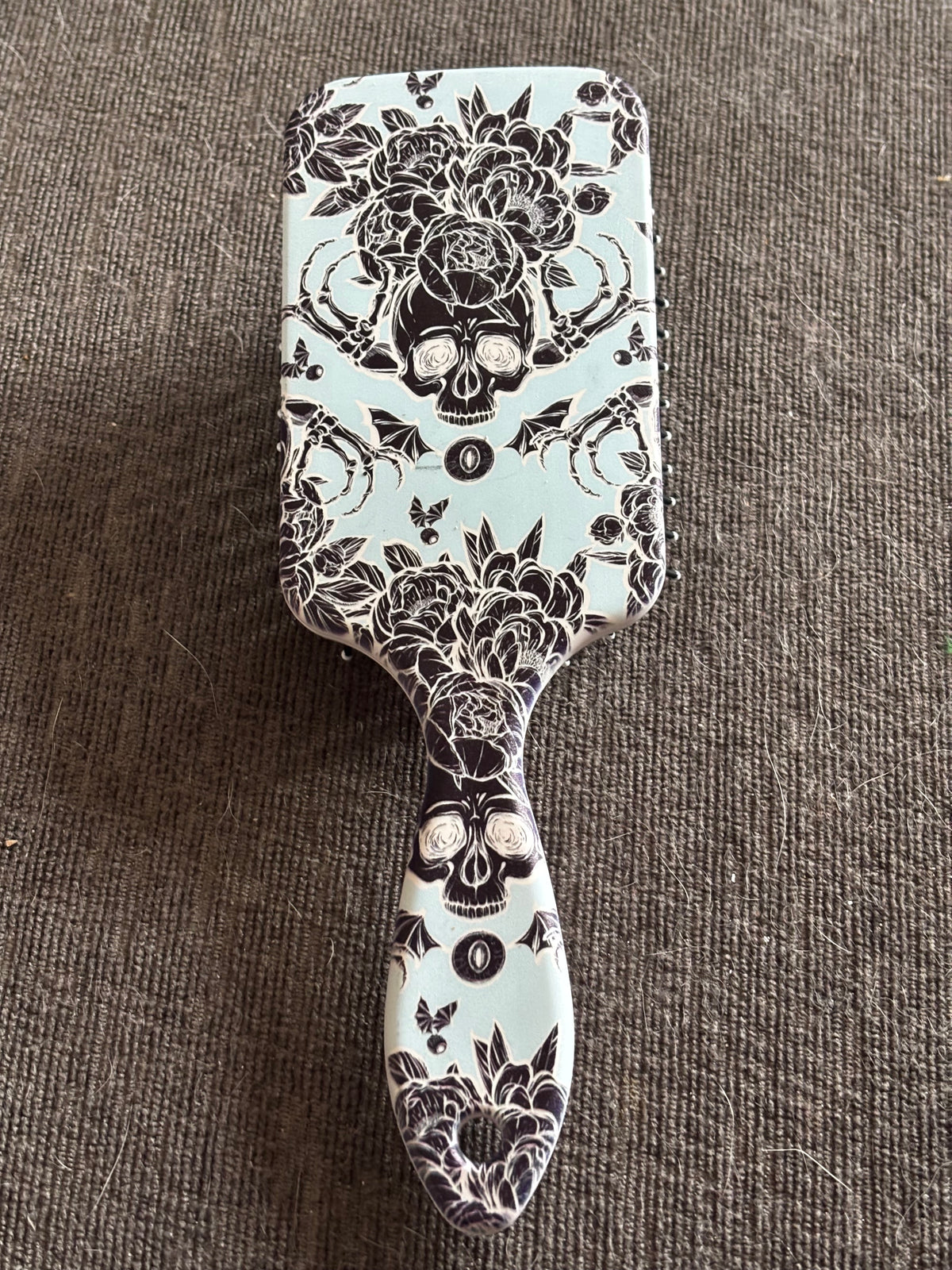 Skull & Flowers Hairbrush – Illustrated Designs | Decorative Detangling Paddle Brush