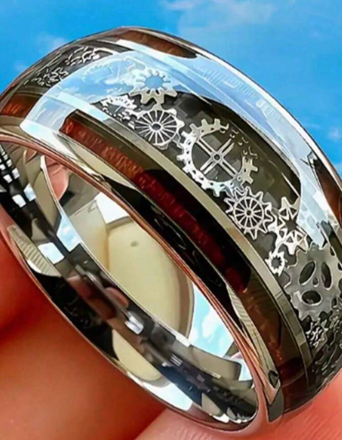 Clockwork Requiem – Stainless Steel Steampunk Skull & Gear Ring – US 7 → UK N½