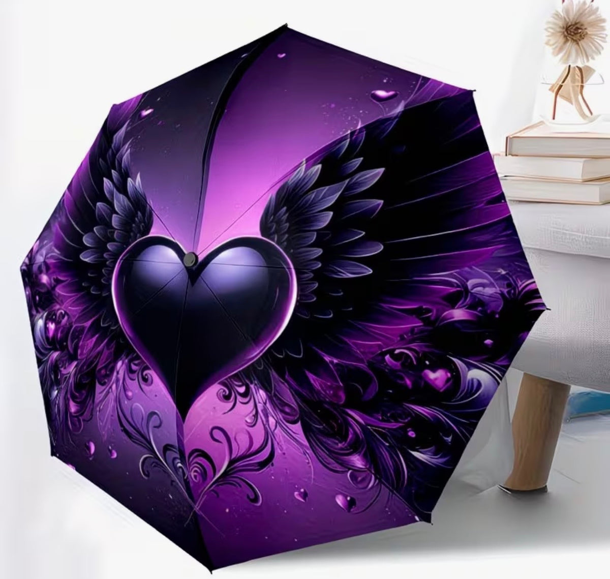 Dark Romance Winged Heart Automatic Umbrella