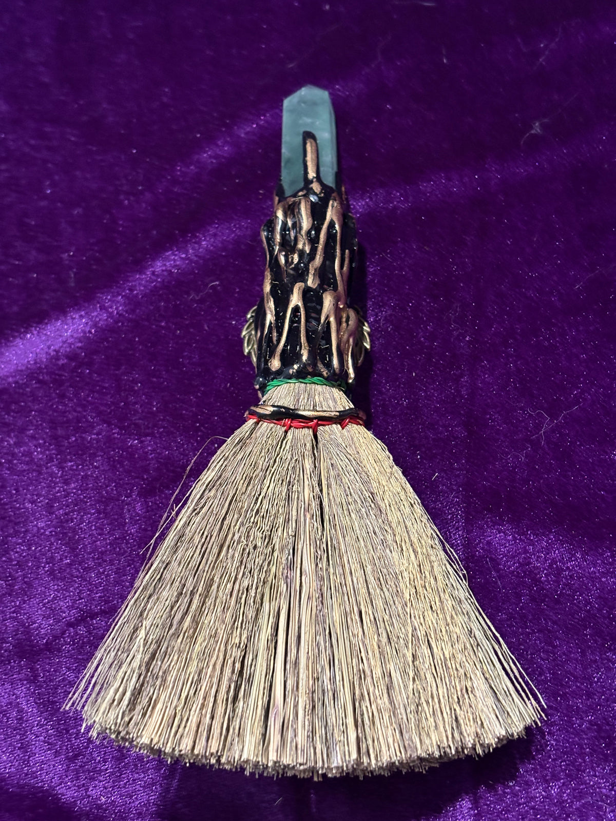 Large Green Aventurine & Amazonite Altar Broom – Natural Bristle Ritual Besom