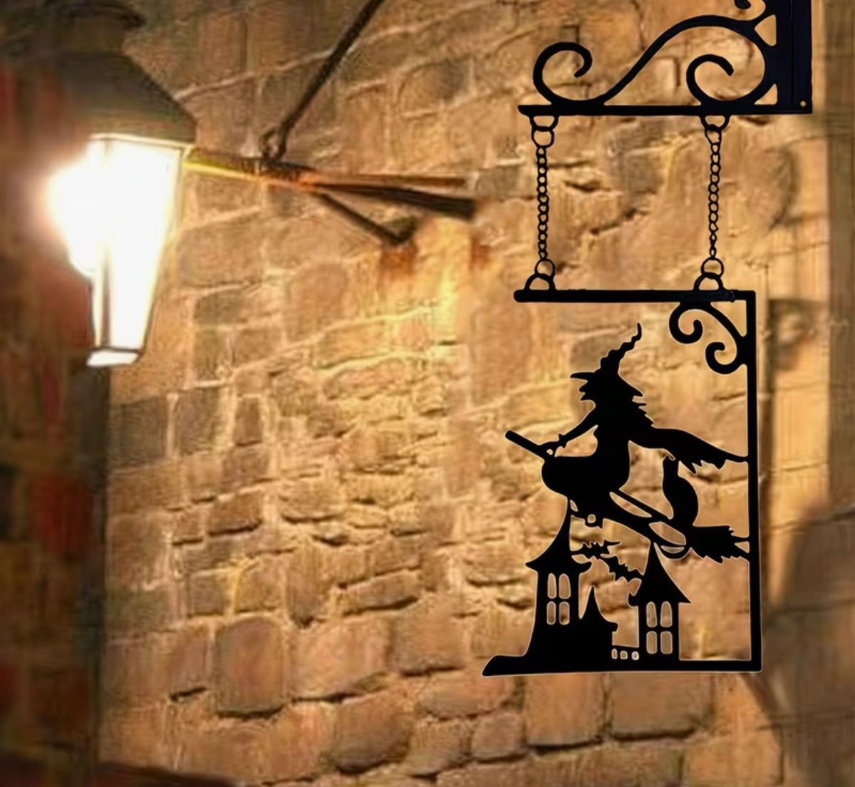 Flying Witch Hanging Sign – Complete with Bracket & Chains