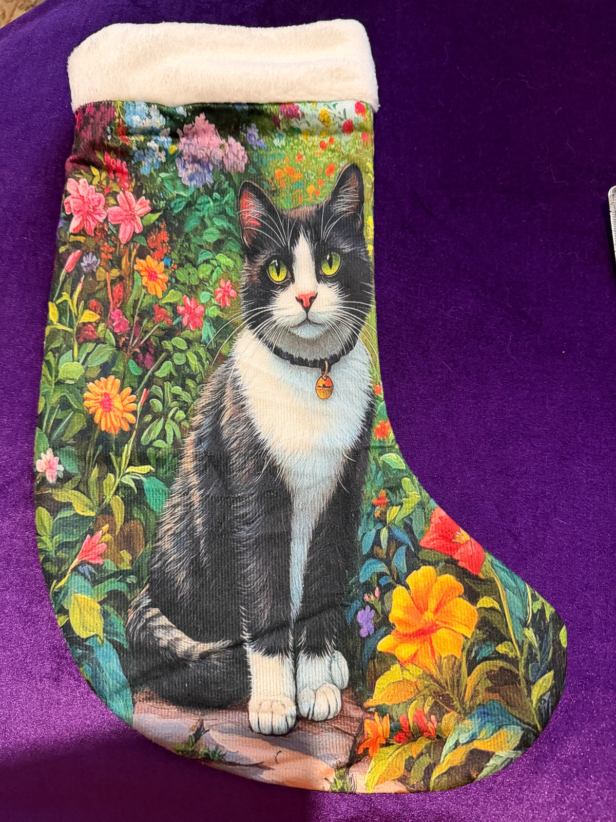 Garden Cat Velvet Yule Stocking