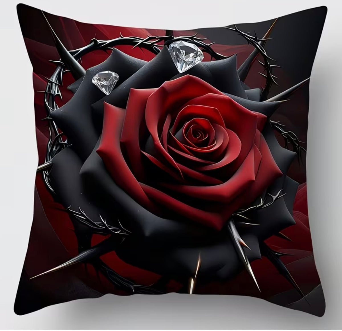 Jeweled Crimson and Black Rose Cushion Cover – 45 × 45cm