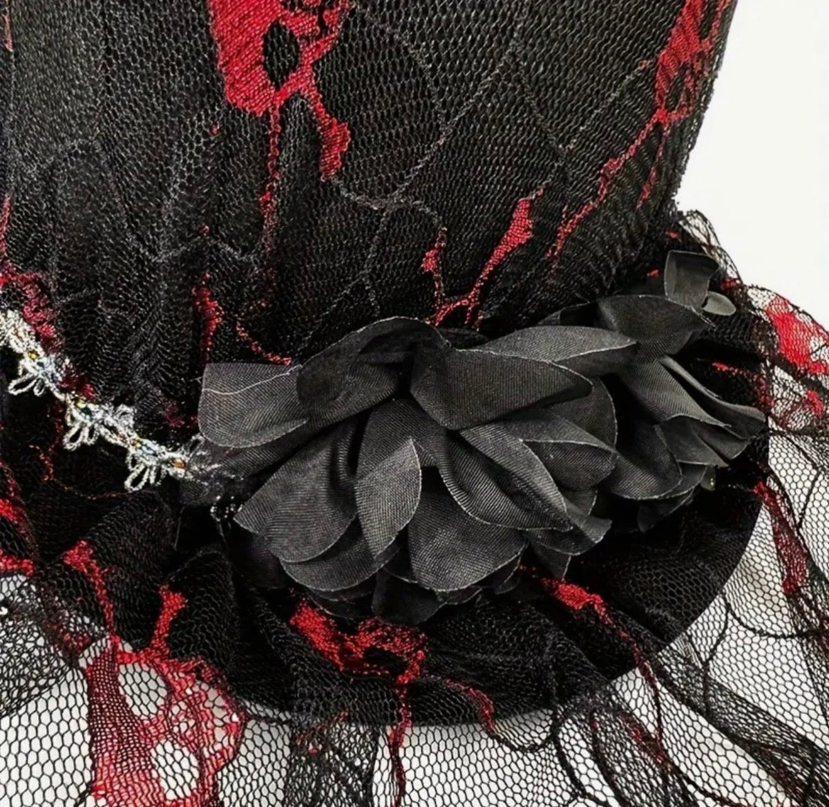 Black & Red Gothic Skull Lace Top Hat
