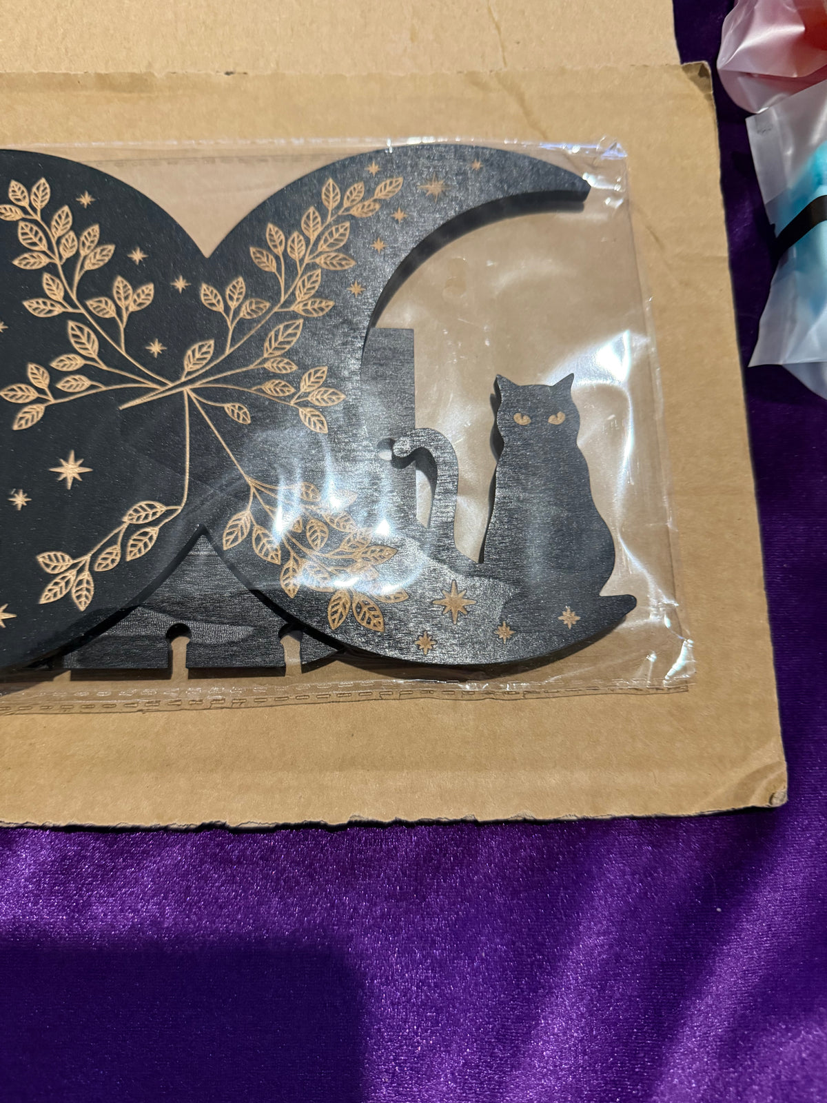 Triple Moon & Black Cats Hanging Crystal Shelf