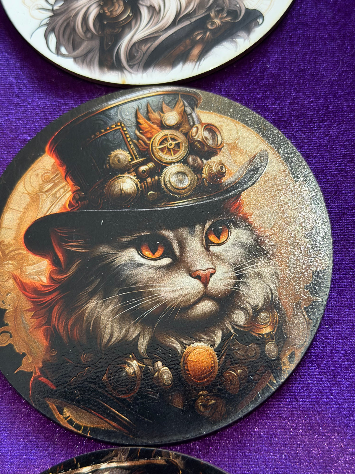 Steampunk Cats Wooden Coasters – Set of Six