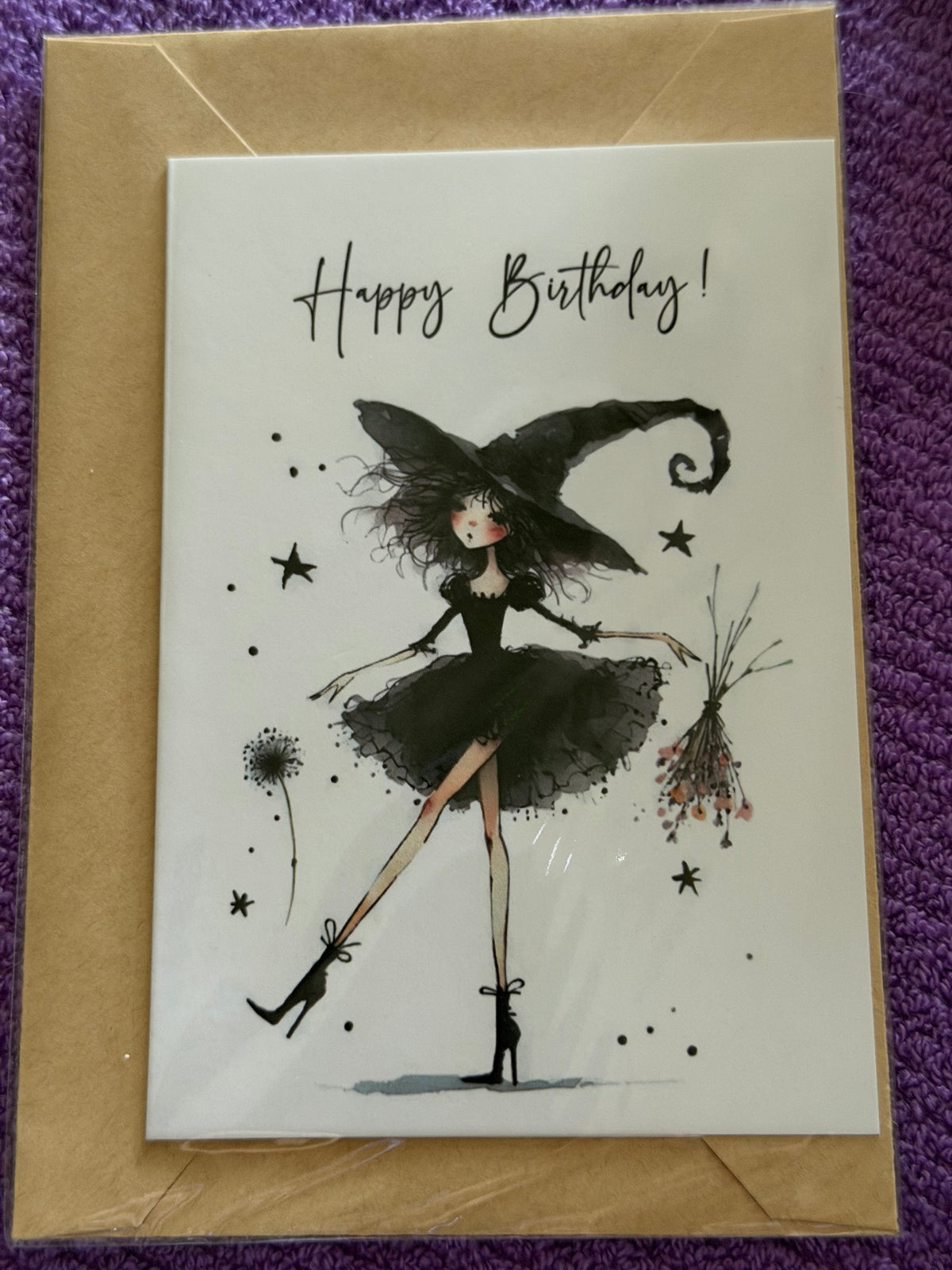 Witch with Flowers Birthday Card