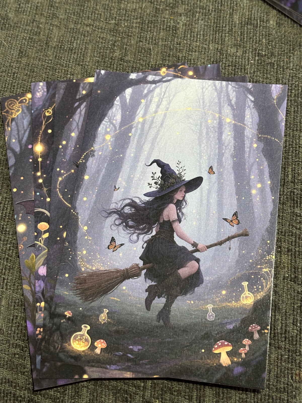 Witch & Familiar A6 Postcard Set – Gothic Fantasy Art Prints – Magical Forest Witch Cards (Set of 4)