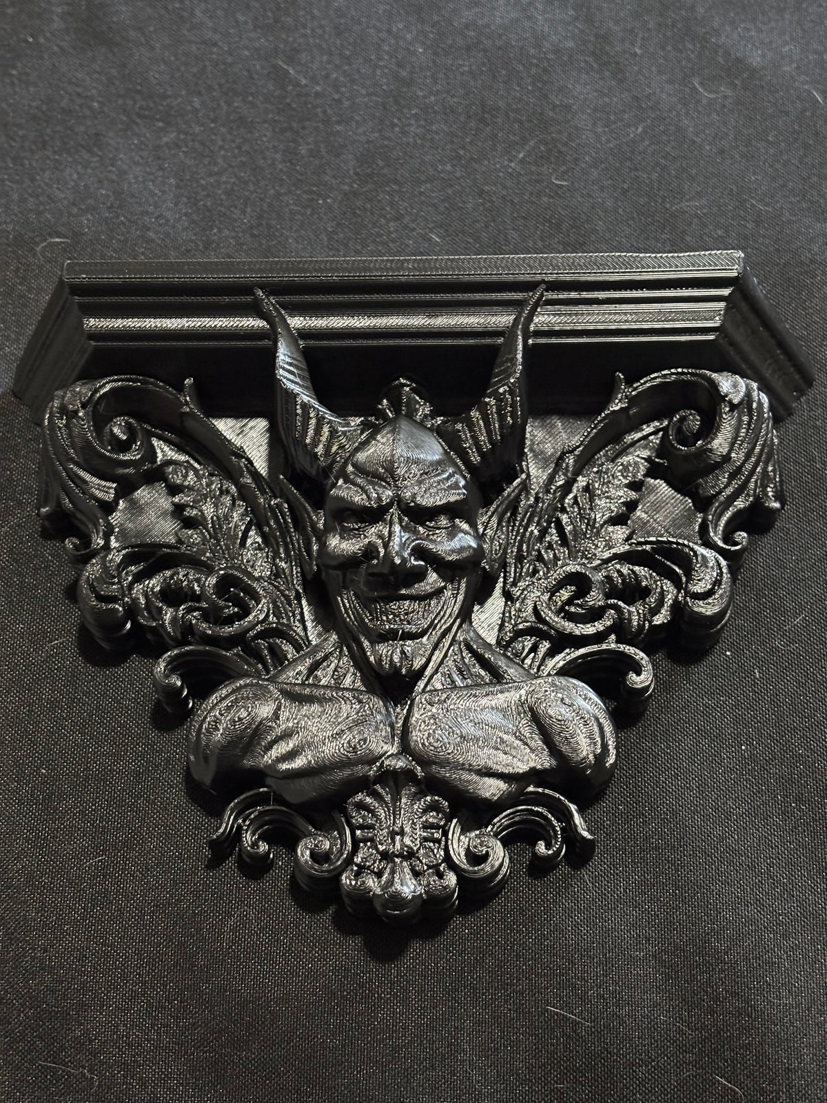 Baroque Gothic Devil Wall Shelf – Ornate Black Display Shelf (7”)
