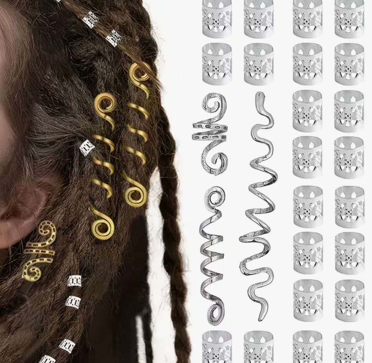 Silver Viking Hair & Braid Cuffs