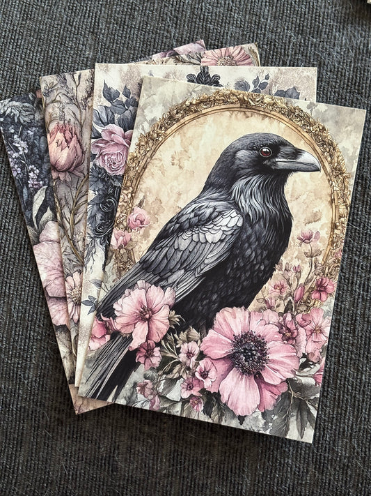 Gothic Raven & Apothecary Mini Art Print Set (4 Pack)
