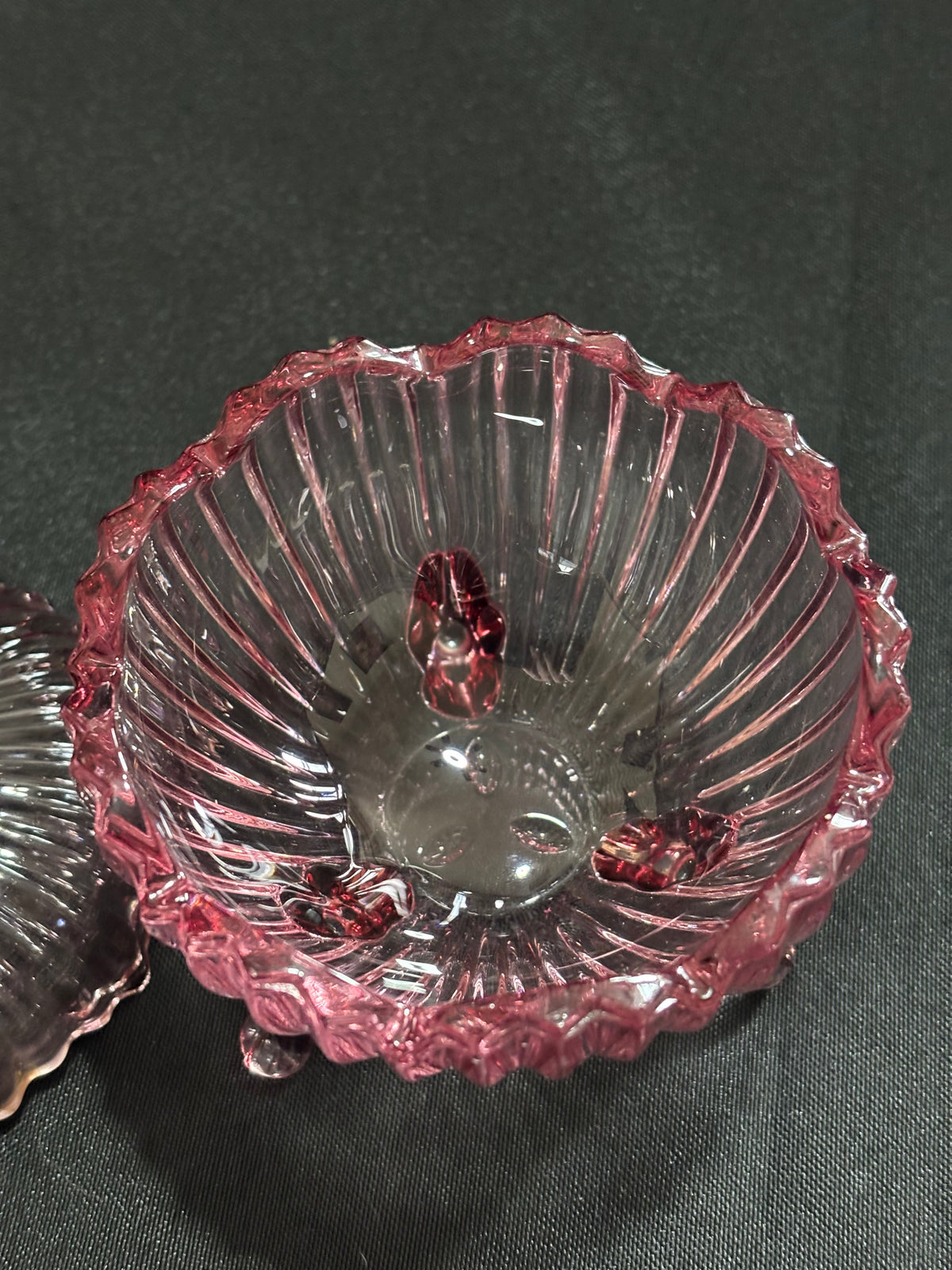 Vintage Cranberry Glass Three-Footed Lidded Trinket Dish