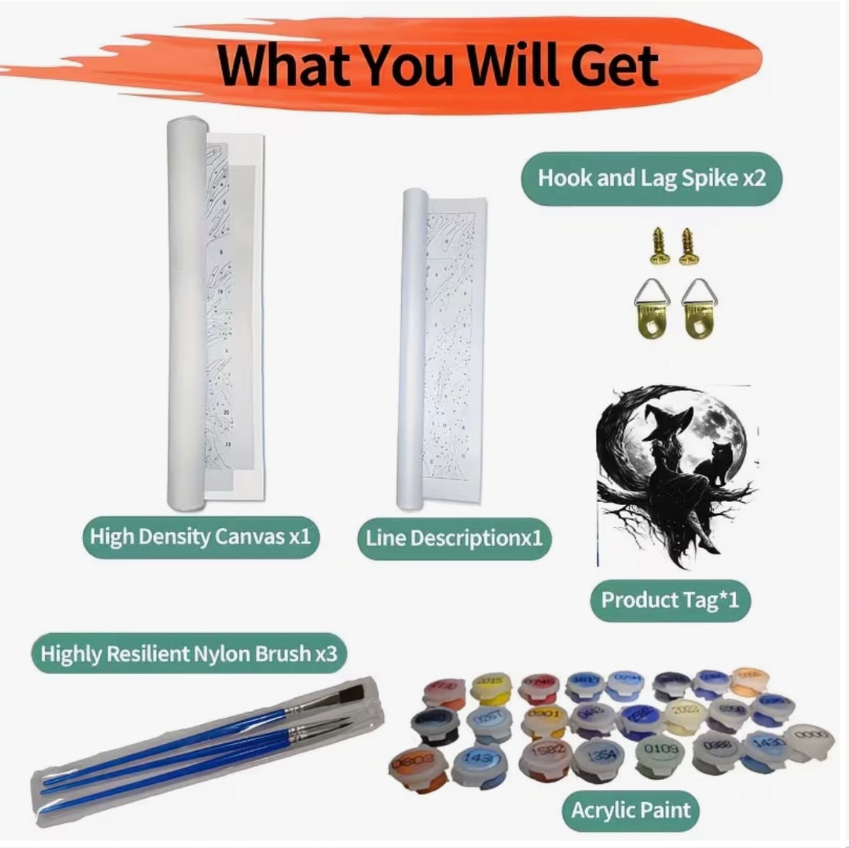 Moonlit Witch & Black Cat Paint-by-Numbers Kit