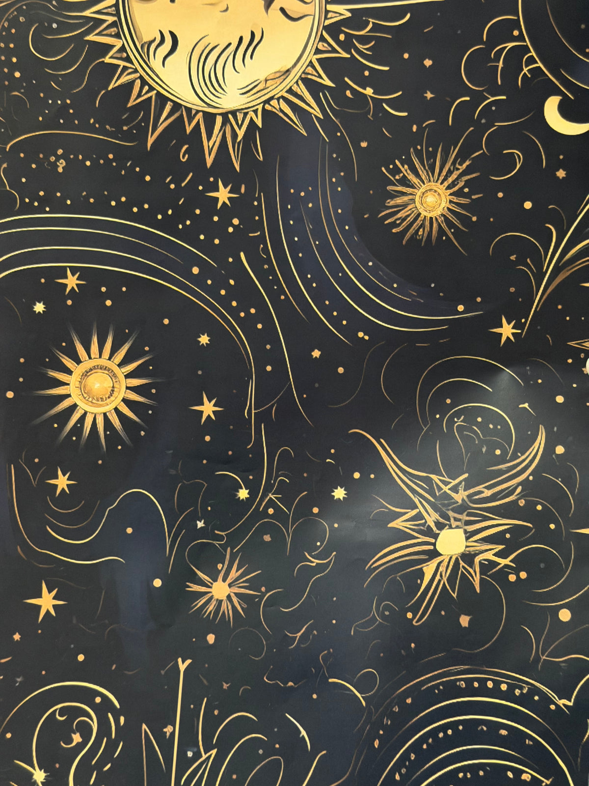 Black Galaxy – Golden Sun, Moon & Stars Premium Wrapping Paper