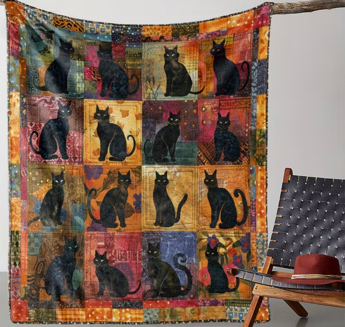 Patchwork Black Cats Fleece Blanket – 150 × 200cm