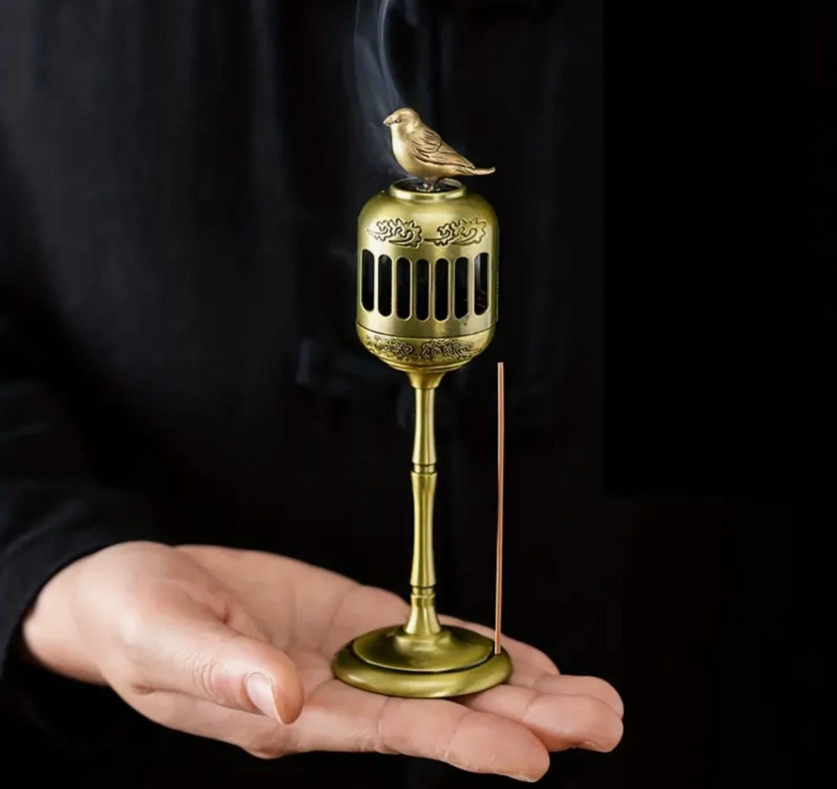 Antique-Brass-Tone Bird Incense Burner