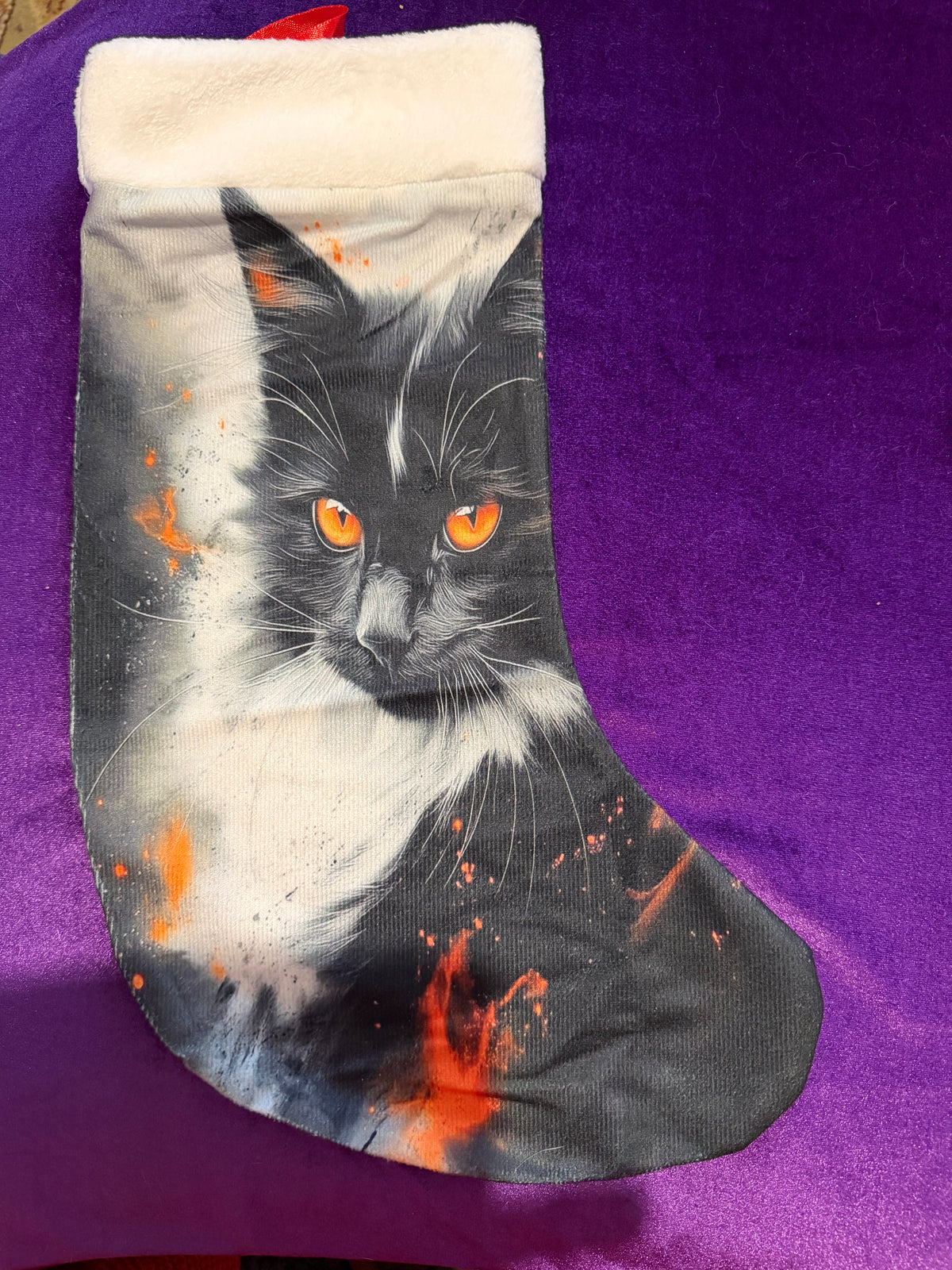 Ember Eyes Cat Velvet Yule Stocking