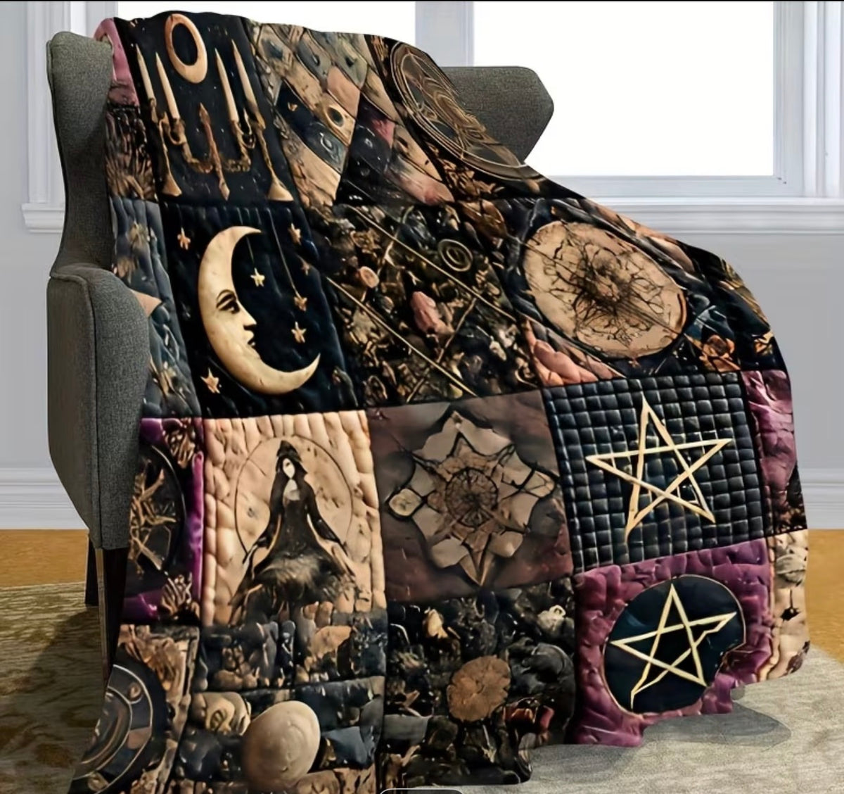 Witchcraft Patchwork-Style Fleecy Blanket