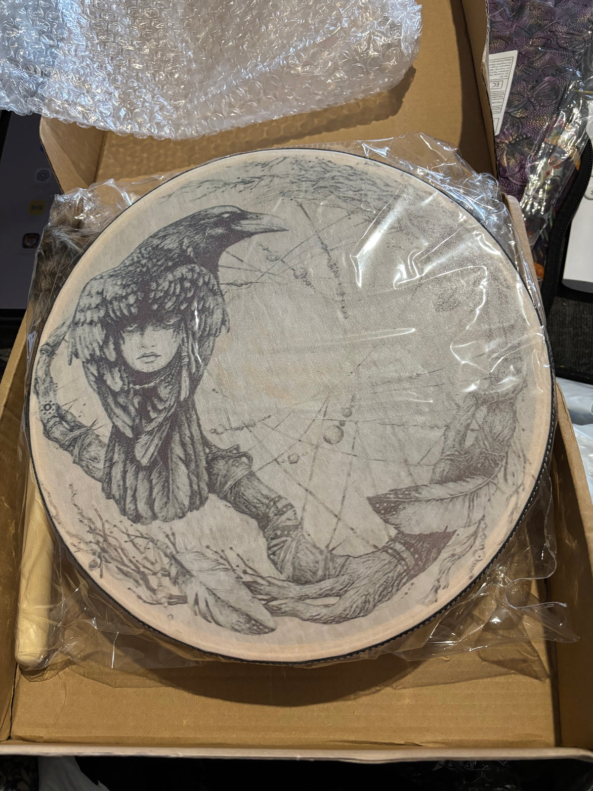 Shamanic Hand Drum With Raven Design