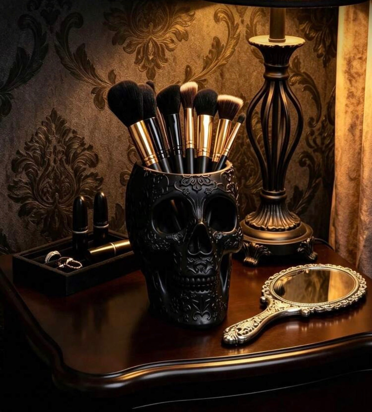 Gothic Black Skull Makeup Brush Or Pen Holder