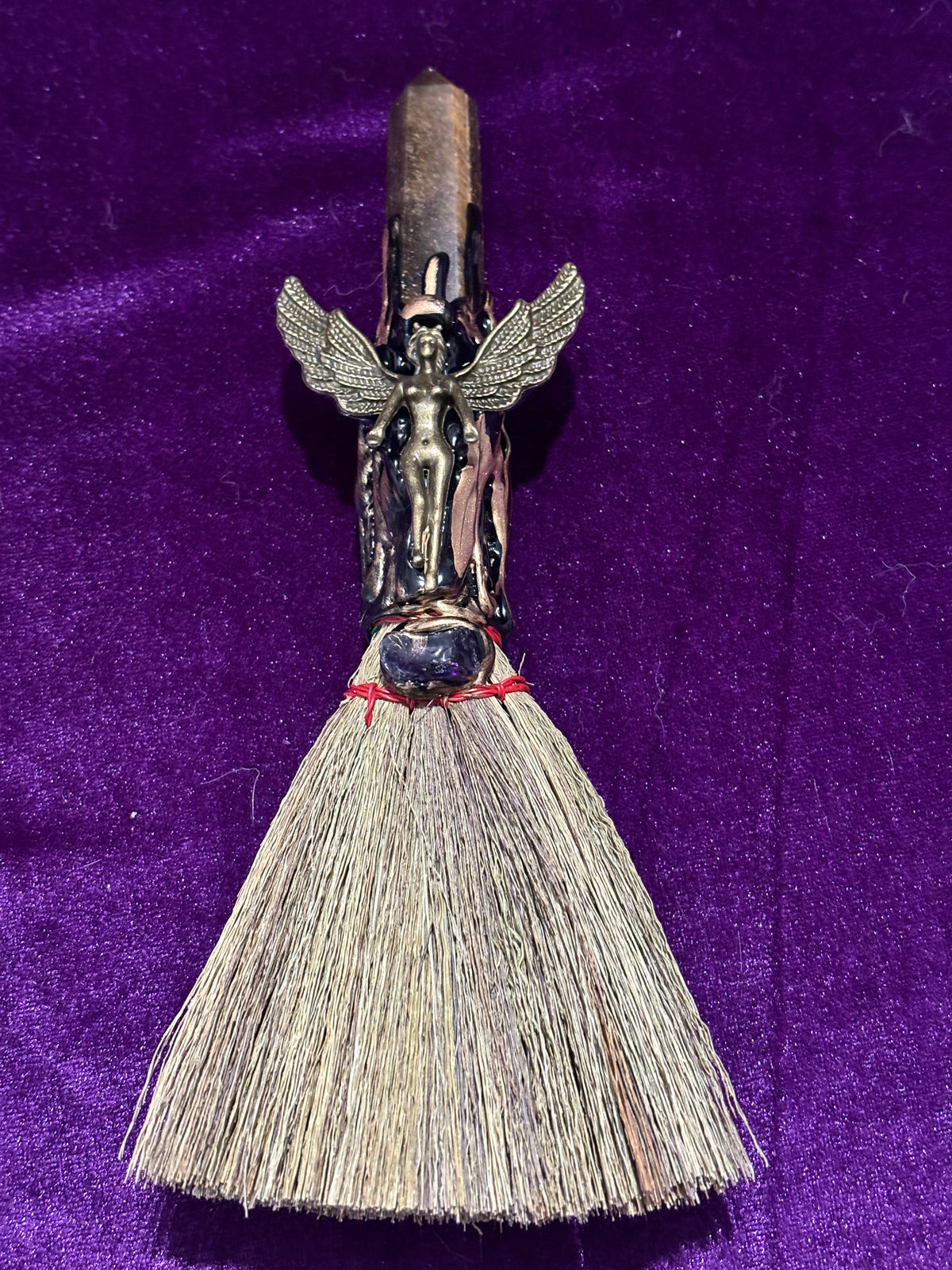Tiger’s Eye & Amethyst Winged Goddess Altar Broom – Natural Bristle Ritual Besom