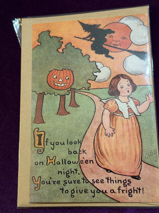 Retro Witch in the Moon Samhain Card