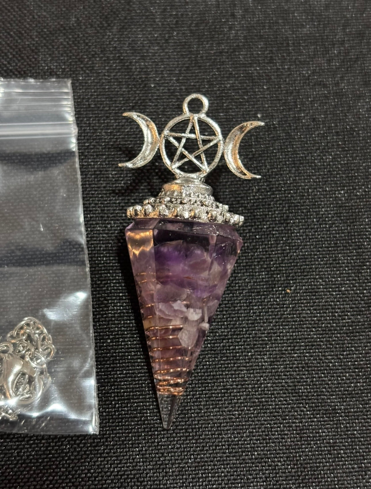 Amethyst Orgonite Triple Moon Pentacle Dowsing Pendulum