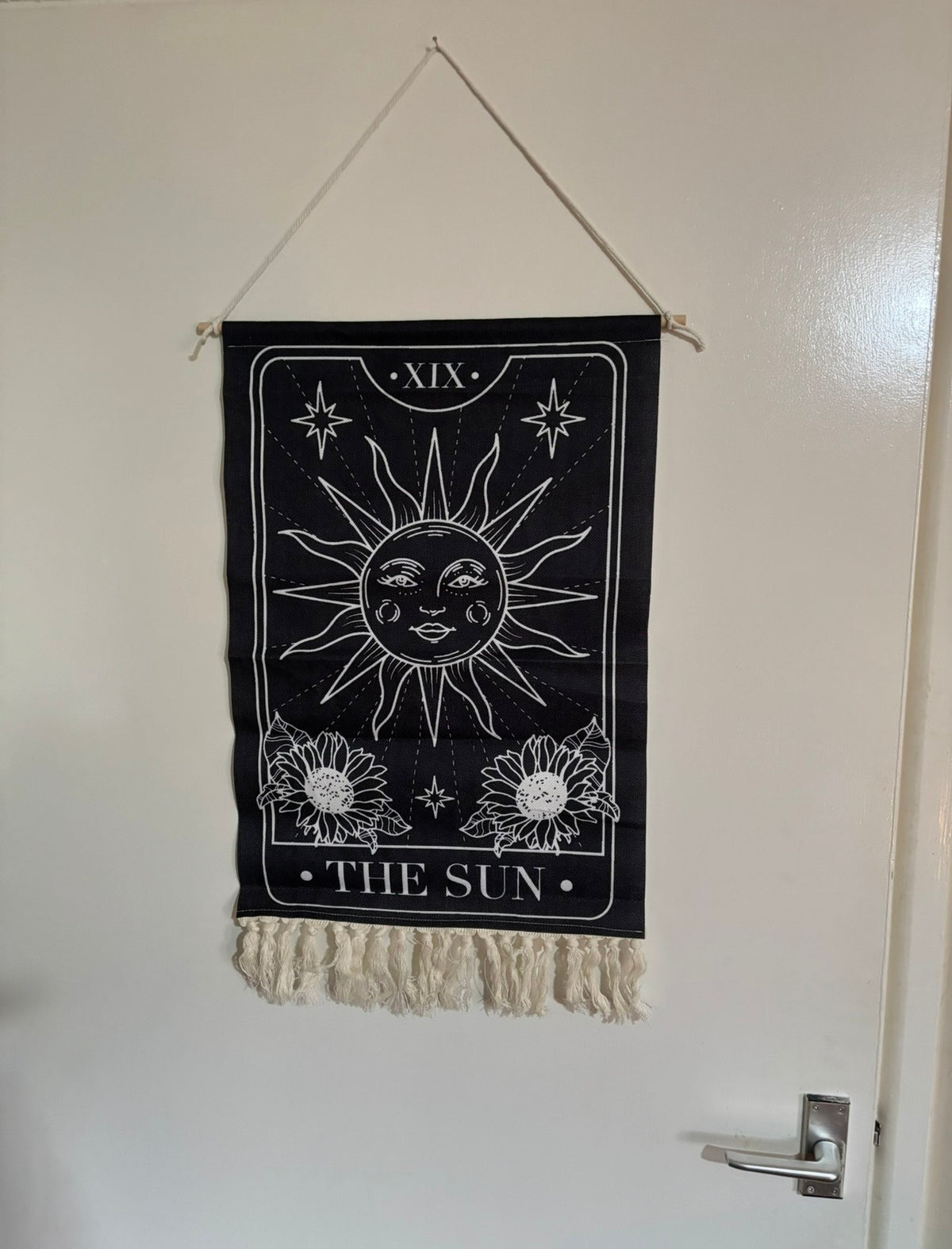 The Sun Tarot Wall Hanging – Black & Cream Celestial Tapestry