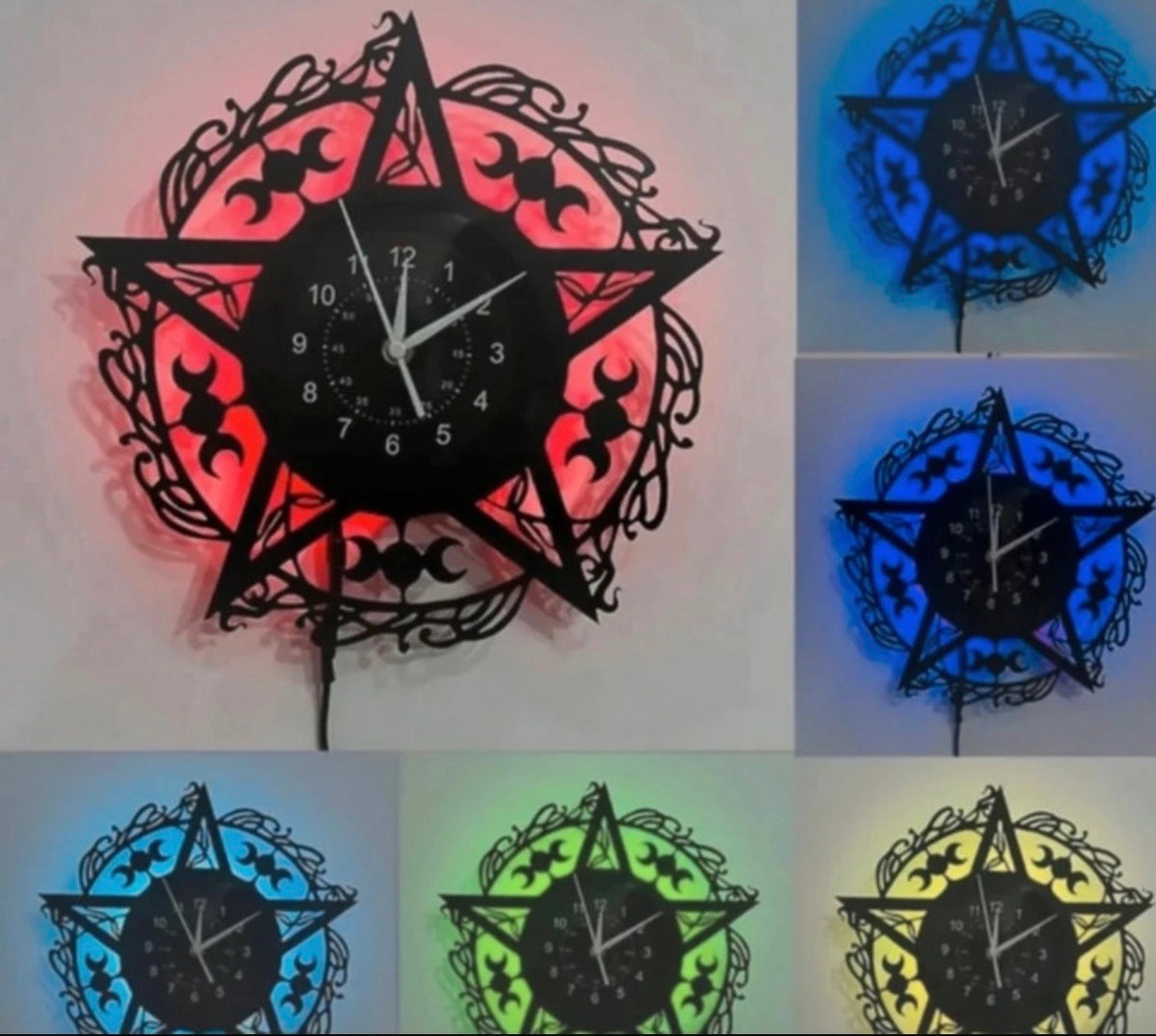 Triple Moon Triquetra Colour-Changing LED Metal Wall Clock – 30cm