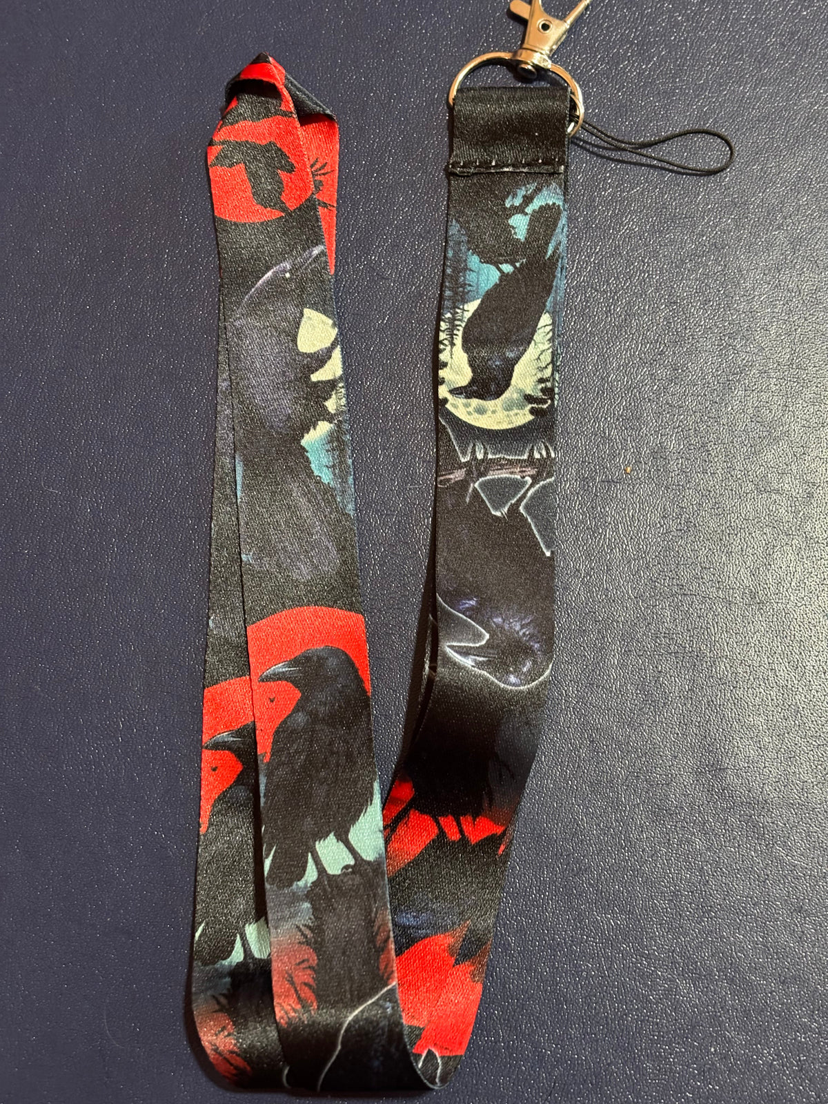 Black Raven Gothic Lanyard with Clip & Phone String