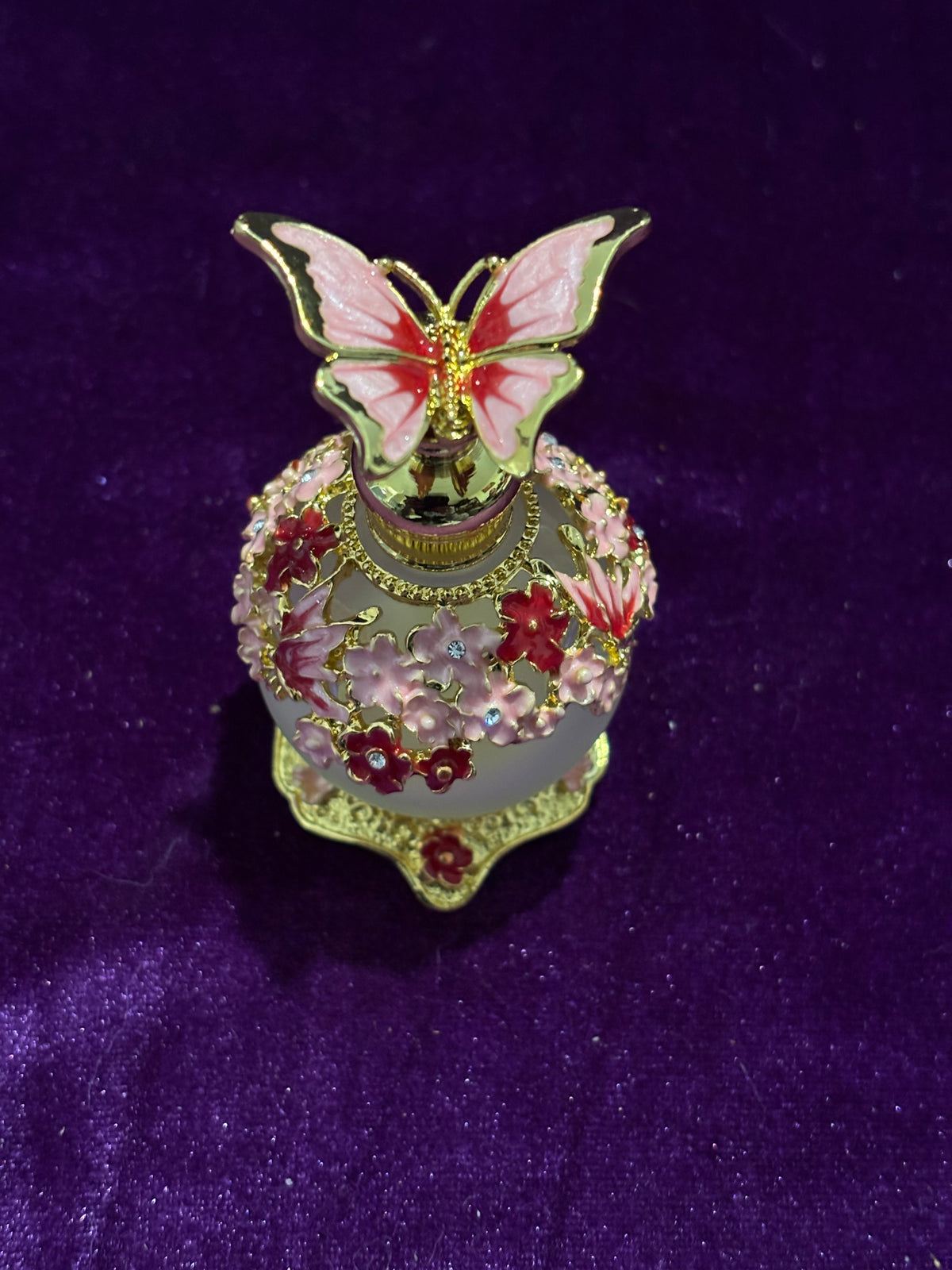 Handmade Pink Butterfly & Blossom Glass Perfume Bottle – 25ml