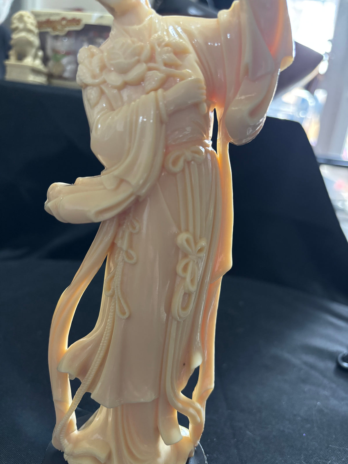 Vintage Ivorine Lady with Raised Fan – 12 Inches
