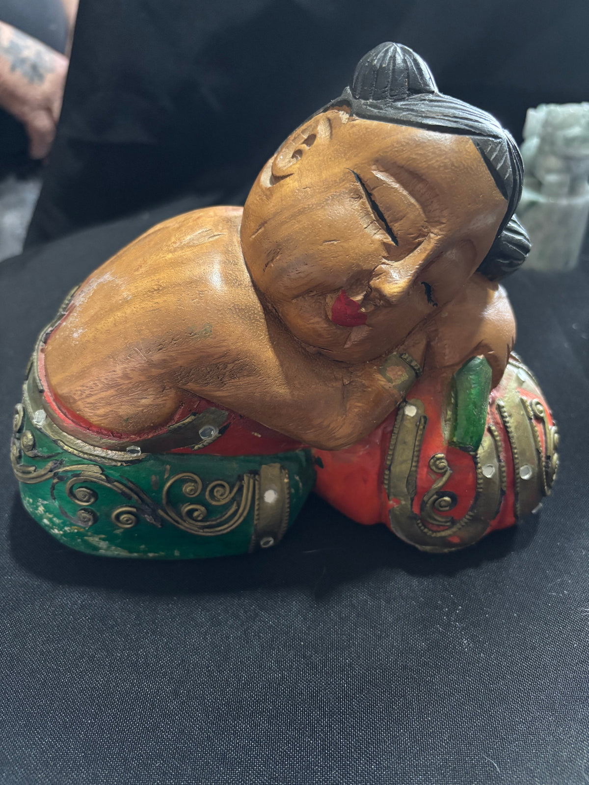 Vintage Hand-Carved Wooden Watermelon Baby Figurine