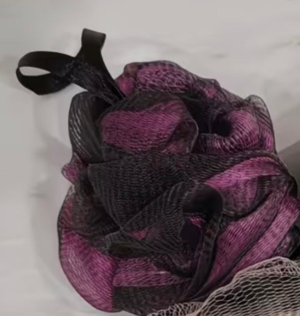 Purple and Black Exfoliating Bath Scrunchie