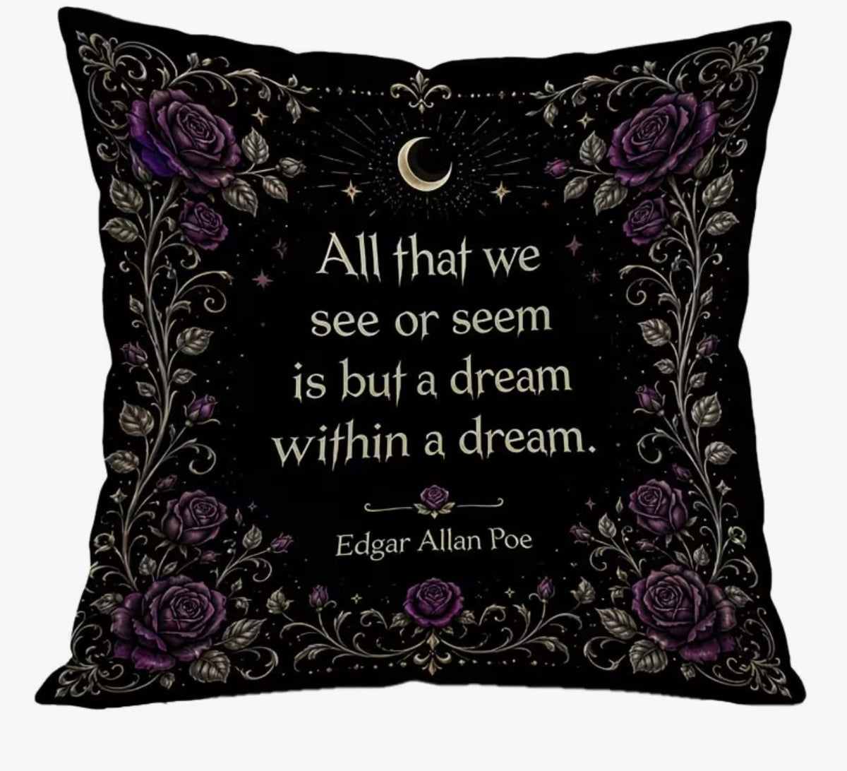 Edgar Allan Poe Purple Roses Velvet Cushion Cover