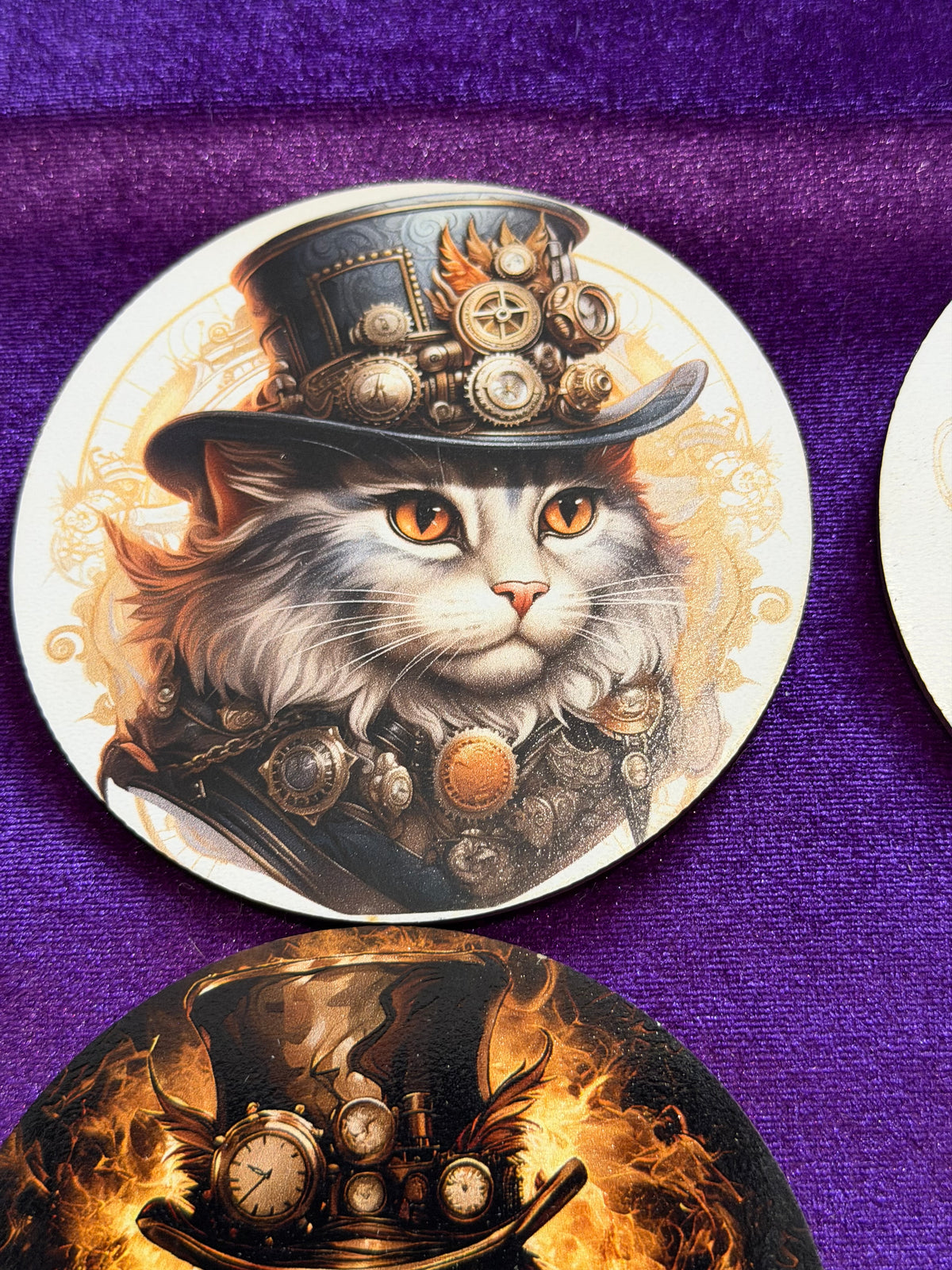 Steampunk Cats Wooden Coasters – Set of Six