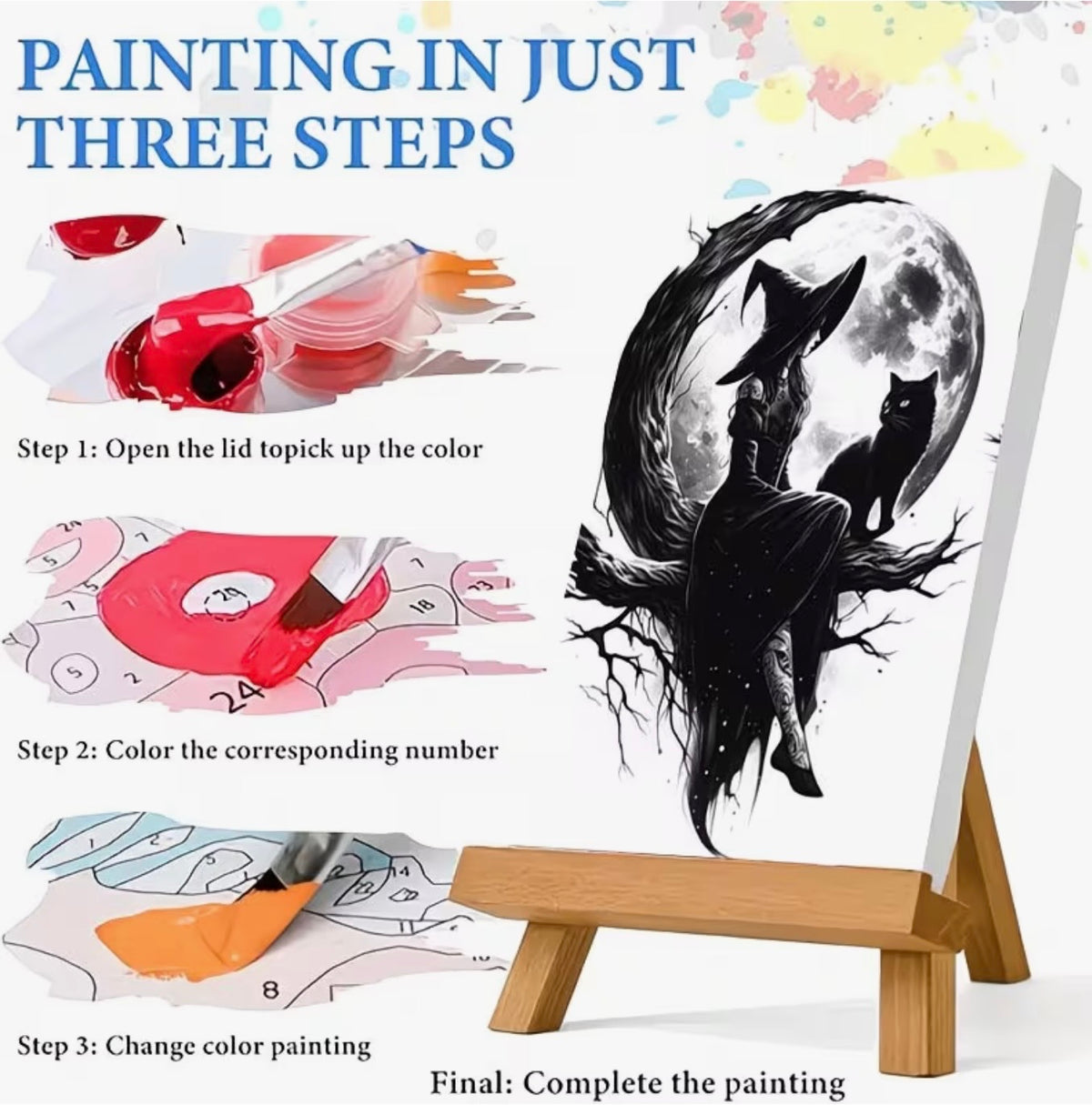Moonlit Witch & Black Cat Paint-by-Numbers Kit