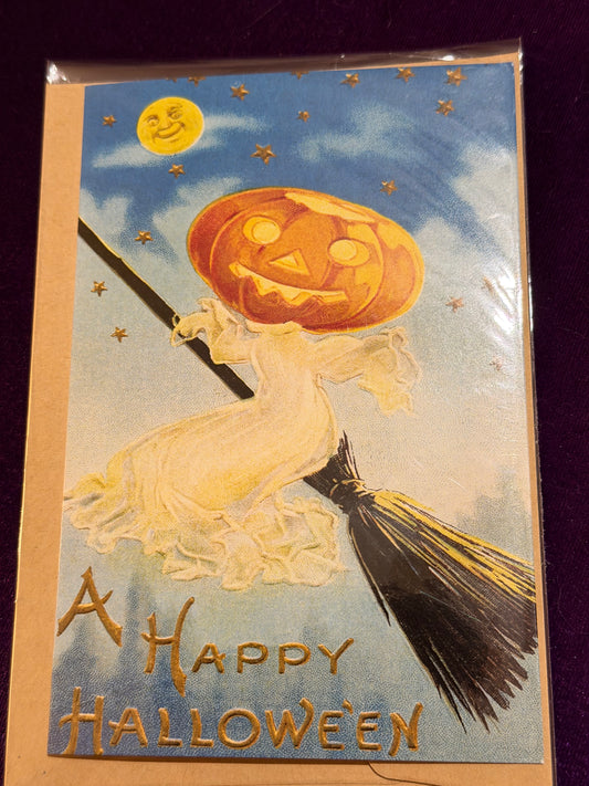 Retro Pumpkin-Head Witch Samhain Card