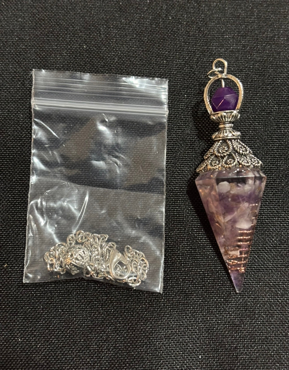Amethyst Orgonite Dowsing Pendulum with Silver-Tone Chain