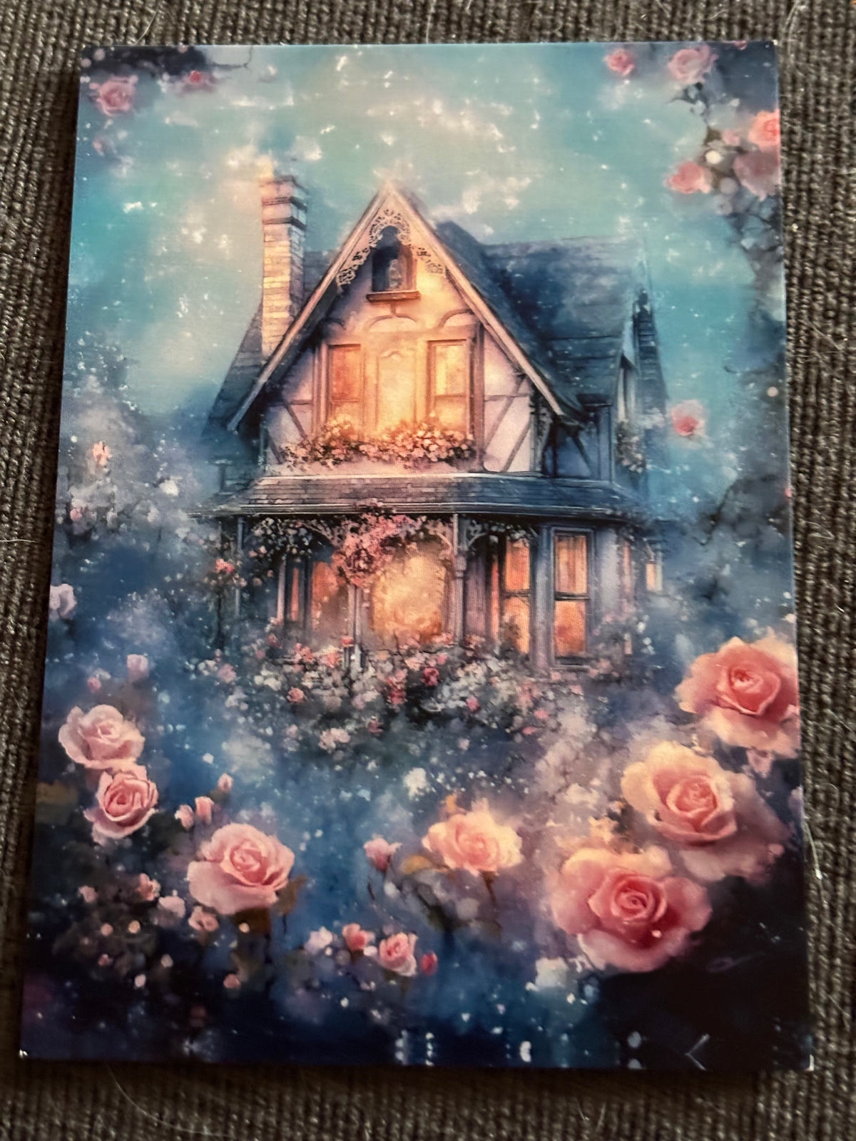 Modern Alice in Wonderland A6 Postcard Set – Floral Fantasy Carriages, Rabbit Fairies & Gothic Tea Party Art (Set of 4)