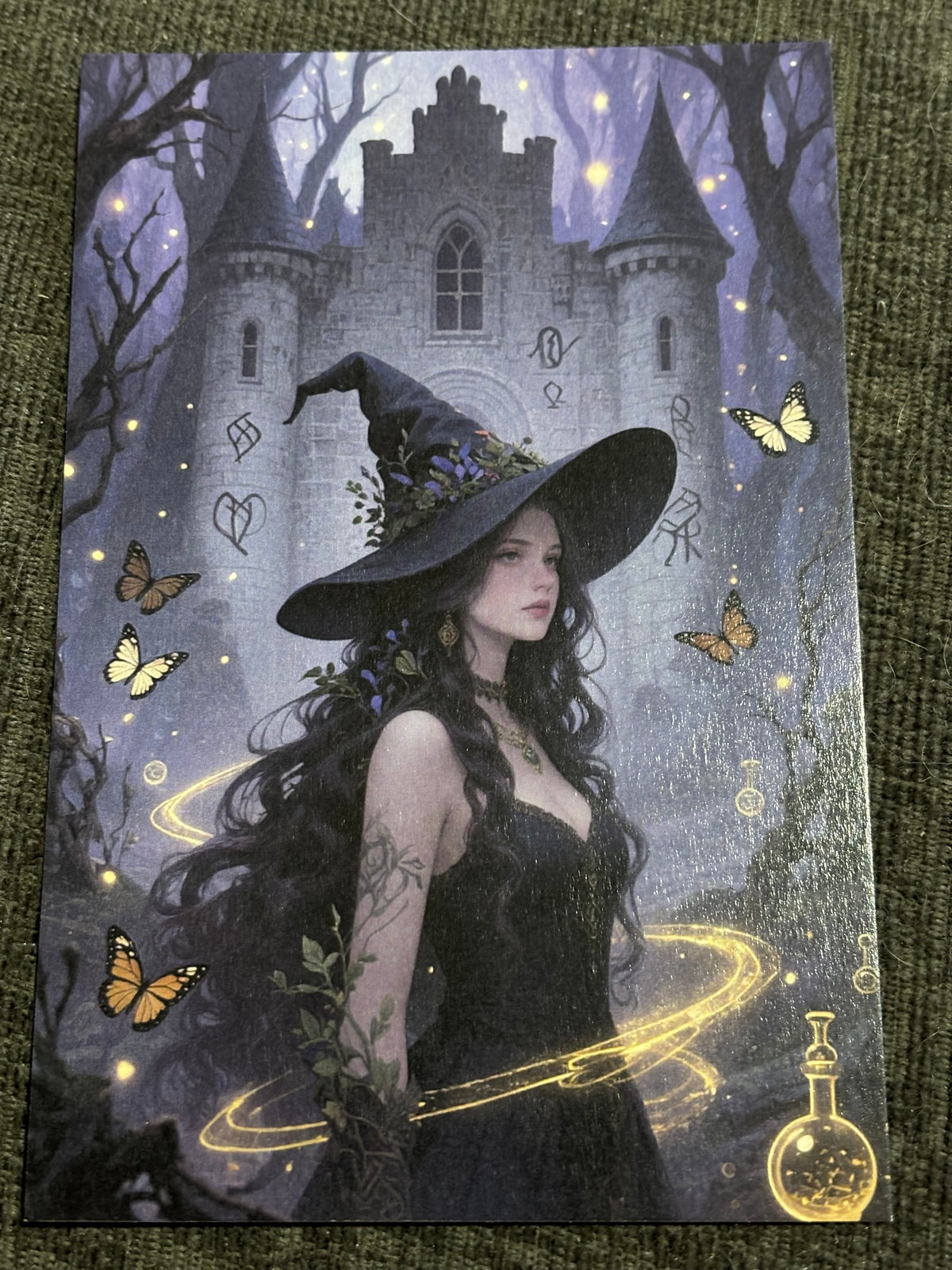 Witch & Familiar A6 Postcard Set – Gothic Fantasy Art Prints – Magical Forest Witch Cards (Set of 4)