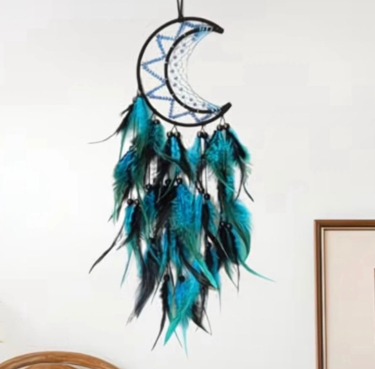Crescent Moon Feather Dreamcatcher Wall Hanging